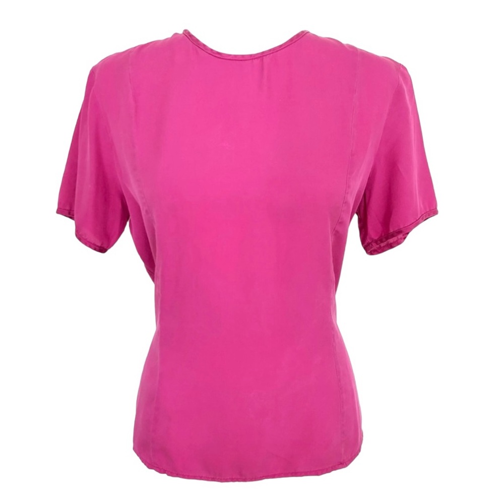 100% Silk Casual Corner Pink Crew Neck Short Sleeve Top Women’s Size M
